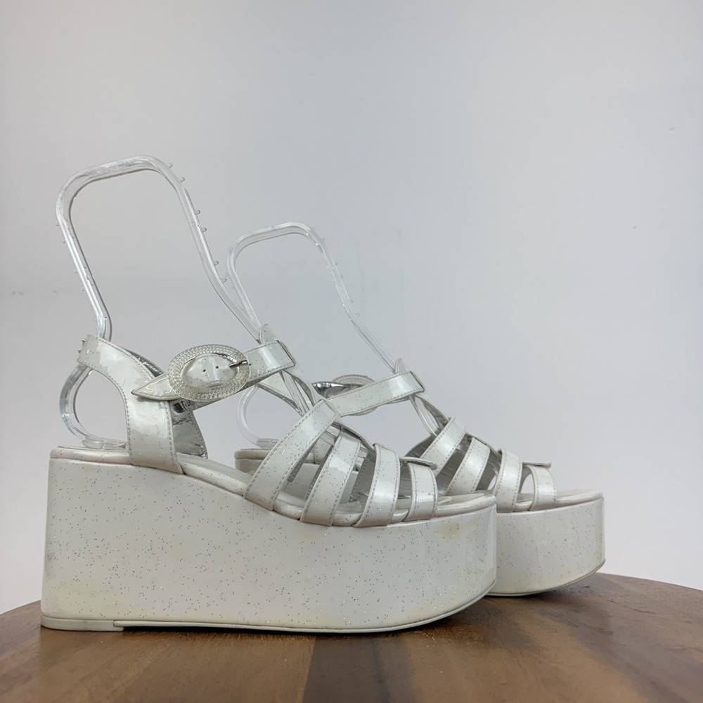 Womens Circus Sam Edelman Golda Iridescent White Platform Sandals Size 9.5 M GUC